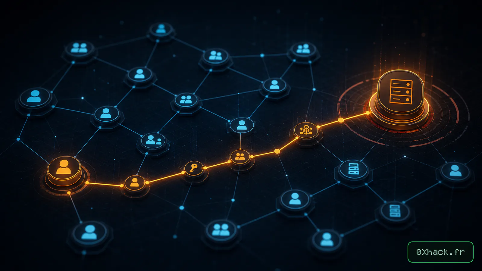 Graphe BloodHound représentant des chemins d’attaque dans Active Directory